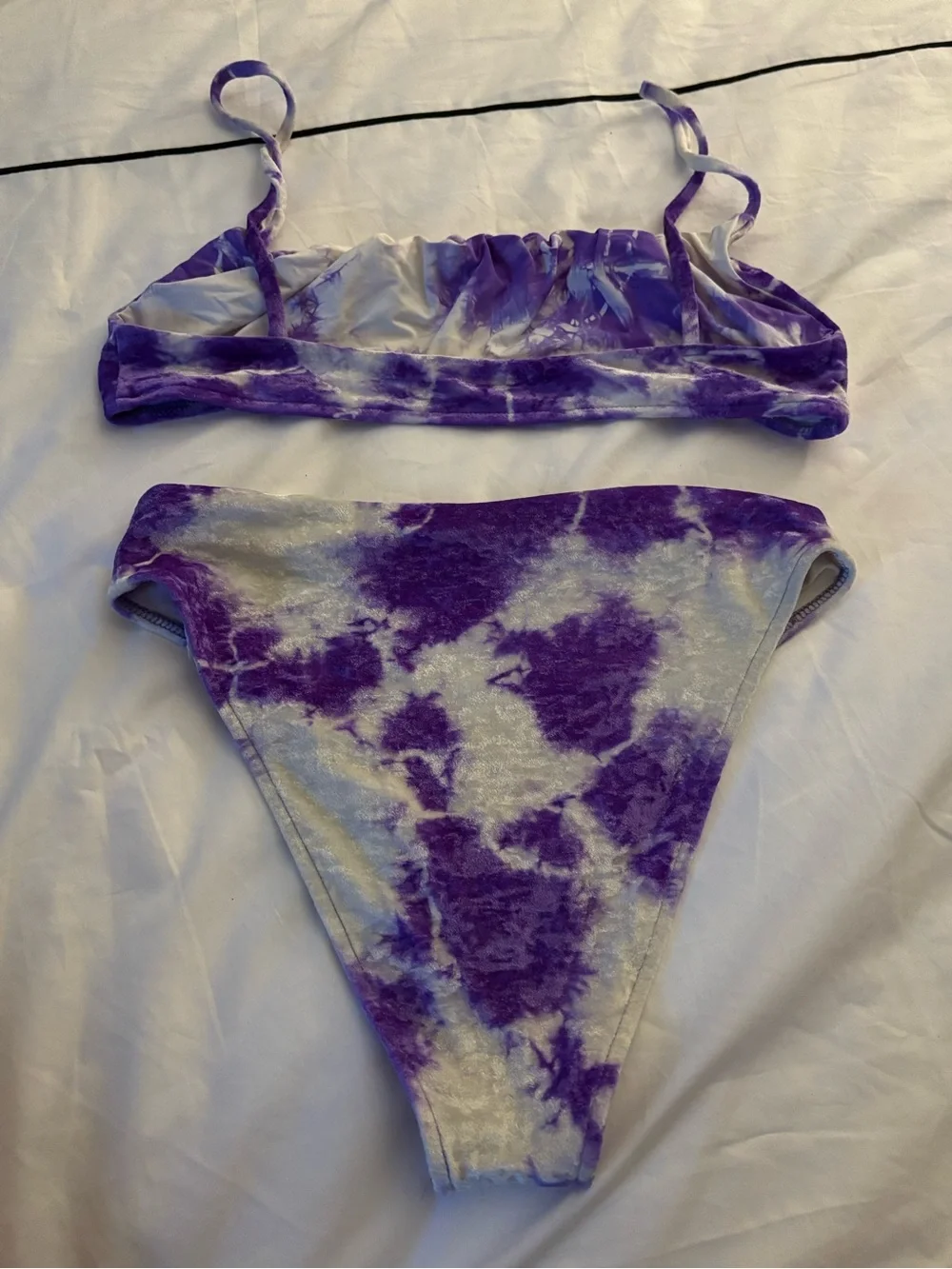 Frankie's Bikinis Purple and White Tie-Dye Velvet Bikini